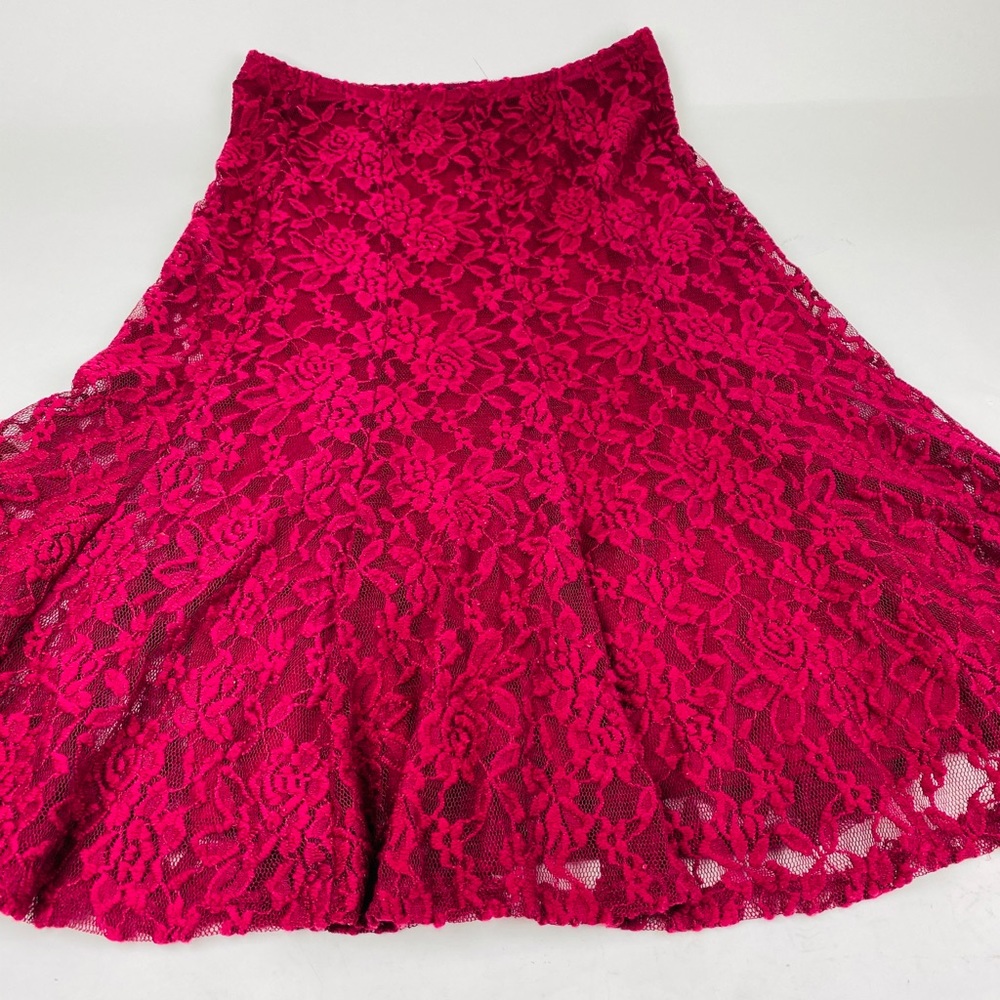 Ashley Blue- Lace Skirt- A-Line-Maroon-Medium